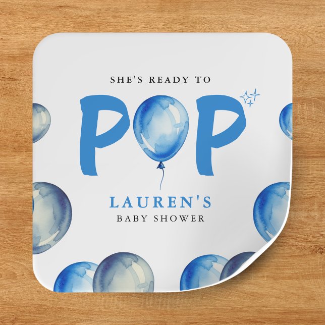 She's Ready To Pop Balloons Blue Boy Baby Shower Square Sticker (She's Ready To Pop Balloons Blue Boy Baby Shower Square Sticker
)