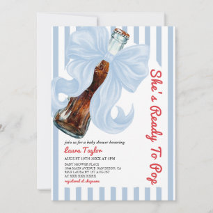 She's Ready To Pop Blue Bow Baby Shower  Invitation