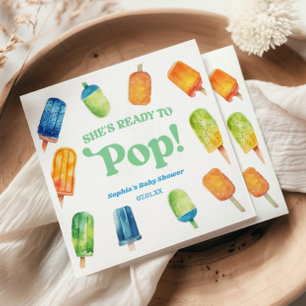 She's Ready To Pop Blue Popsicle Baby Shower Napkin