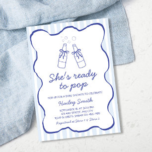 She's Ready To Pop Blue Soda Bottle Baby Shower Invitation