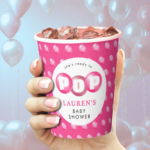 She's Ready To Pop Bubblegum Pink Girl Baby Shower Paper Cups