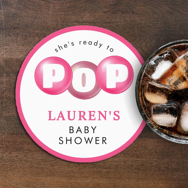 She's Ready To Pop Bubblegum Pink Girl Baby Shower Round Paper Coaster (She's Ready To Pop Bubblegum Pink Girl Baby Shower Round Paper Coaster
)