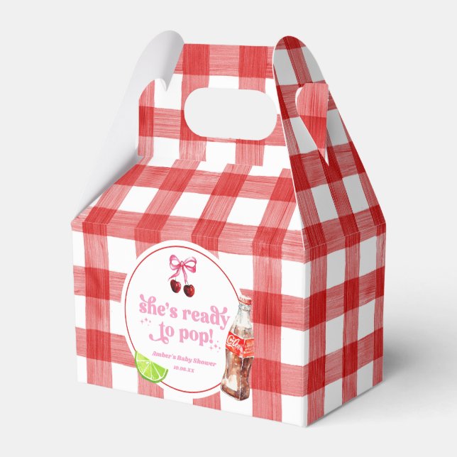 She's Ready To Pop! Cherry Soda Pop Baby Shower Favour Box (Front Side)