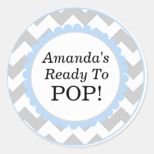 She's Ready to Pop, Chevron Print Baby Shower Classic Round Sticker