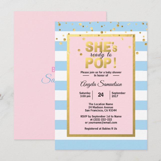 She's Ready to POP Gender BOY GIRL Baby Shower Invitation (Front/Back)