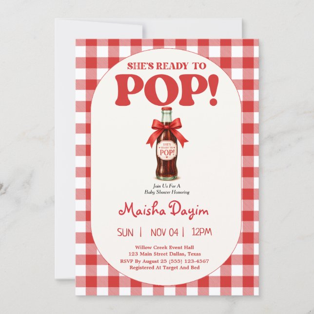 She's Ready to Pop Gingham Baby Shower Invitation (Front)