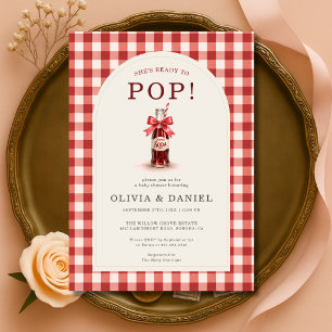 She's Ready to Pop Gingham Couples Baby Shower Invitation