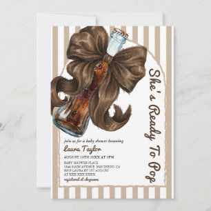 She's Ready To Pop Neutral Bow Baby Shower  Invitation