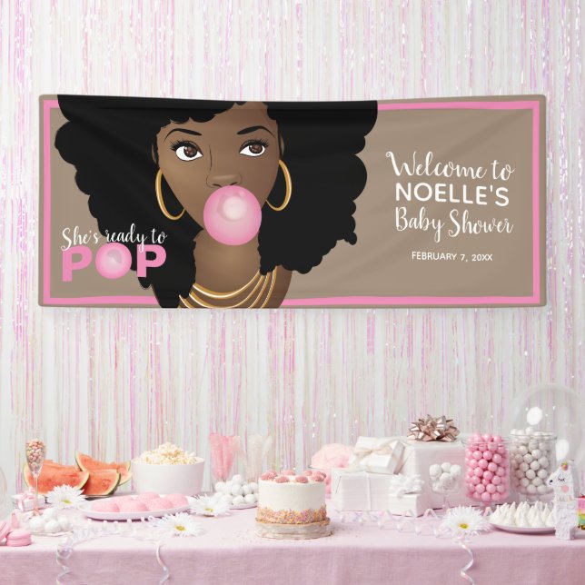 She's Ready to Pop Pink Baby Shower Natural Hair Banner (Party)