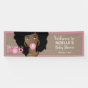 She's Ready to Pop Pink Baby Shower Natural Hair Banner