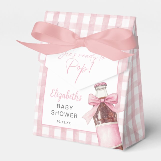 She's Ready To Pop Pink Bow Baby Shower Favour Box (Front Side)