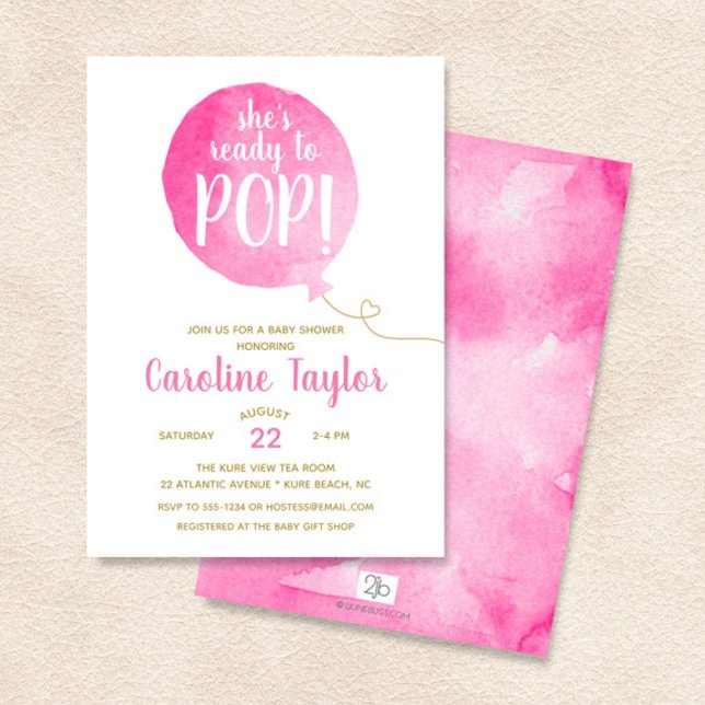 She's Ready to Pop Pink & Gold Baby Girl Shower Invitation (Creator Uploaded)