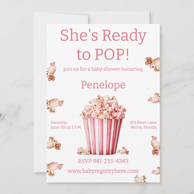 She's Ready To Pop Pink Invitation (Front)
