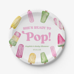 She's Ready To Pop Pink Popsicle Baby Shower Paper Plate