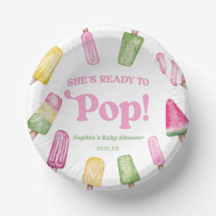 She's Ready To Pop Pink Popsicle Baby Shower Paper Plate