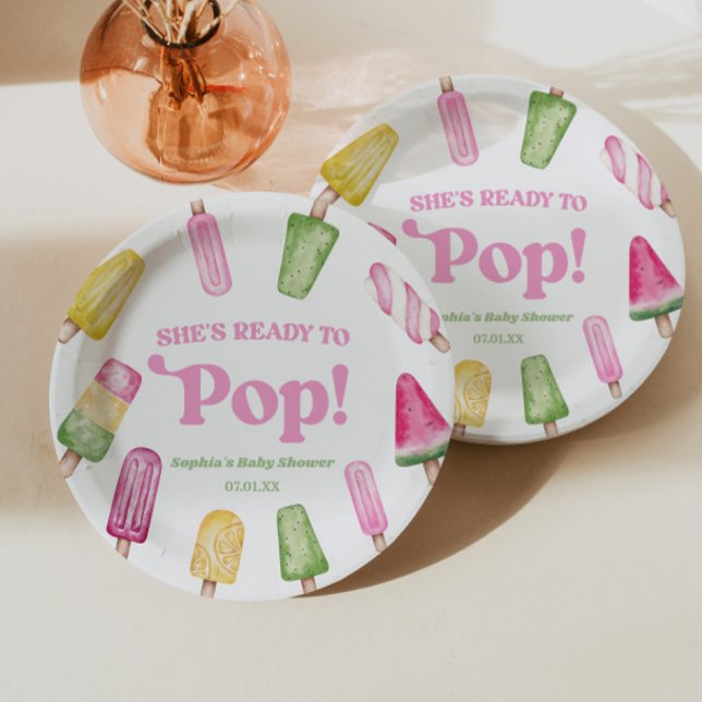 She's Ready To Pop Pink Popsicle Baby Shower Paper Plate (Creator Uploaded)