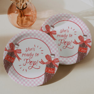 She's Ready to Pop Pink & Red Chequered Paper Plate