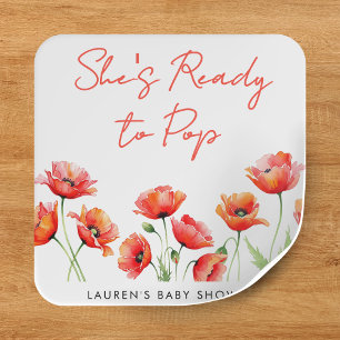She's Ready To Pop Poppy Flower Spring Baby Shower Square Sticker