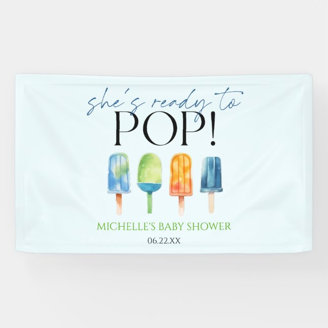 She's Ready To Pop! Popsicle Baby Shower Banner (Horizontal)