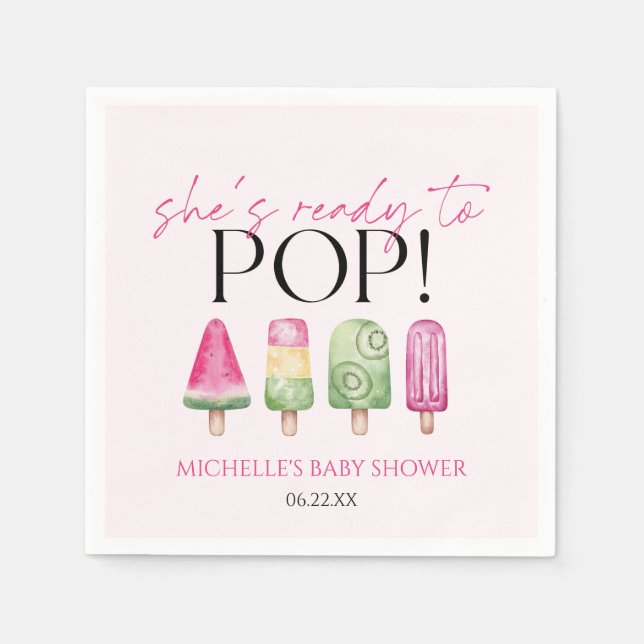 She's Ready To Pop! Popsicle Baby Shower Napkin (Front)