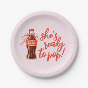 She's Ready to Pop Retro Soda Girl Baby Shower Paper Plate