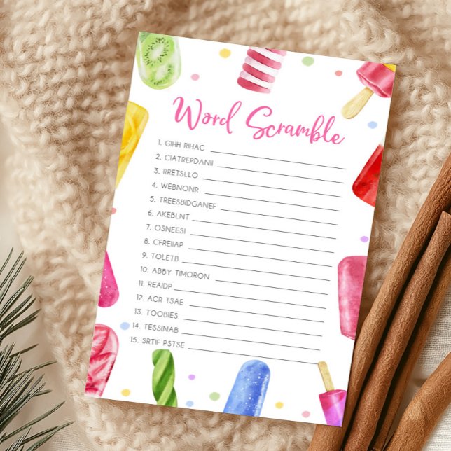 She's Ready to Pop Shower Word Scramble Game (Popsicle Baby Shower Word Scramble Game)