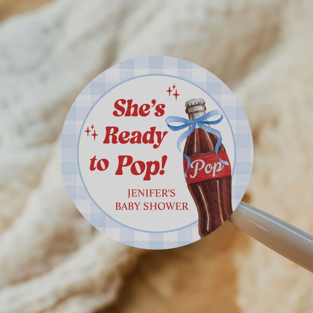 She's Ready to Pop Soda Baby Shower Classic Round Sticker (Creator Uploaded)