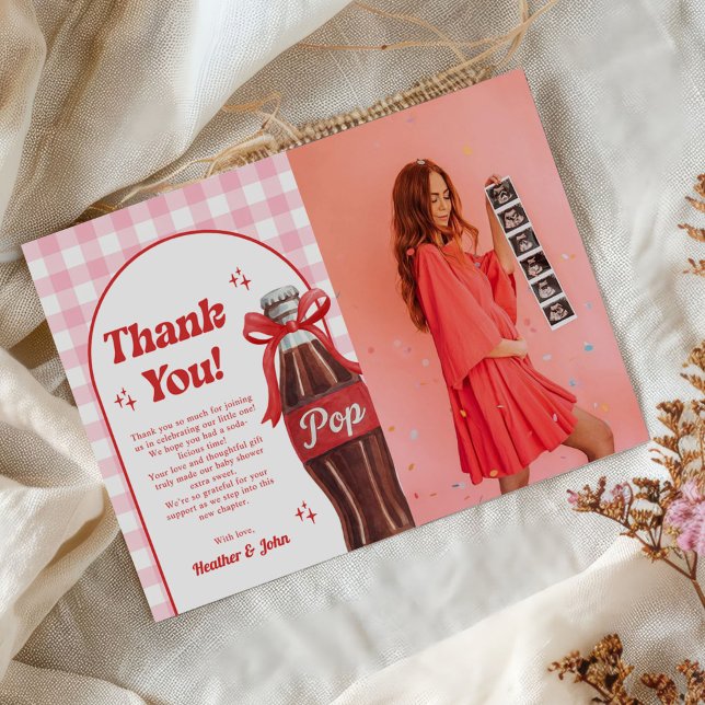 She's Ready to Pop Soda Baby Shower Photo Thank You Card (Creator Uploaded)