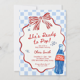 She's Ready to Pop Soda bleu boy Baby Shower Invitation