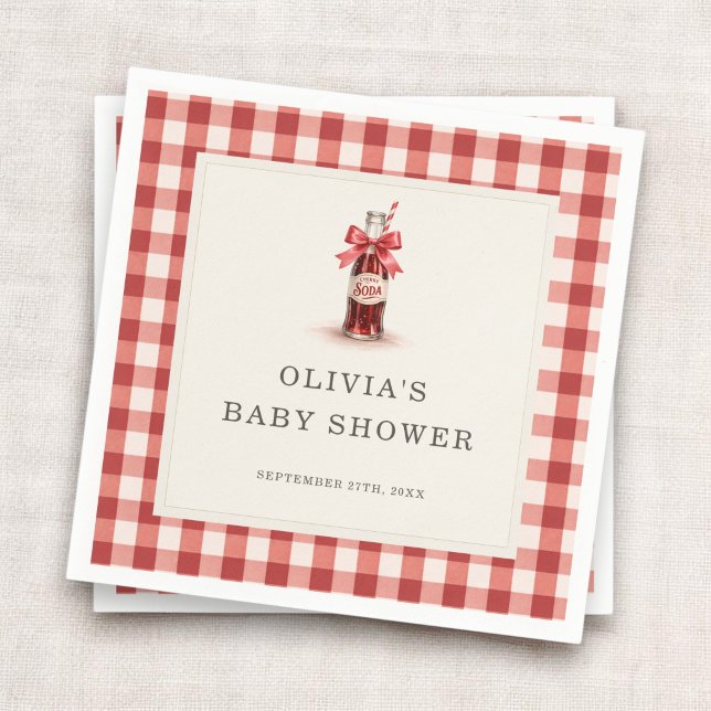 She's Ready to Pop Soda Gingham Baby Shower Party Napkin (Creator Uploaded)