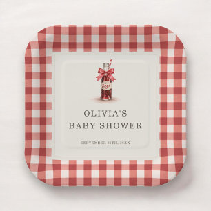 She's Ready to Pop Soda Gingham Baby Shower Party Paper Plate