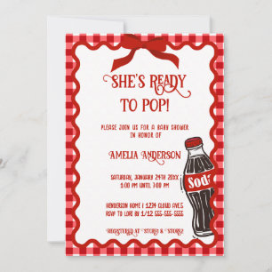 She's Ready to Pop Soda Red Gingham Invitation