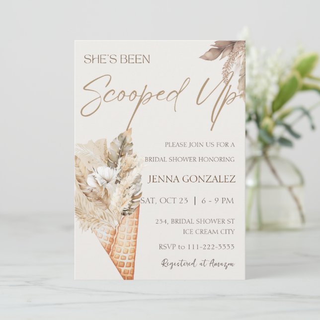 She's Scooped Up Boho Ice Cream Bridal Shower  Invitation (Standing Front)