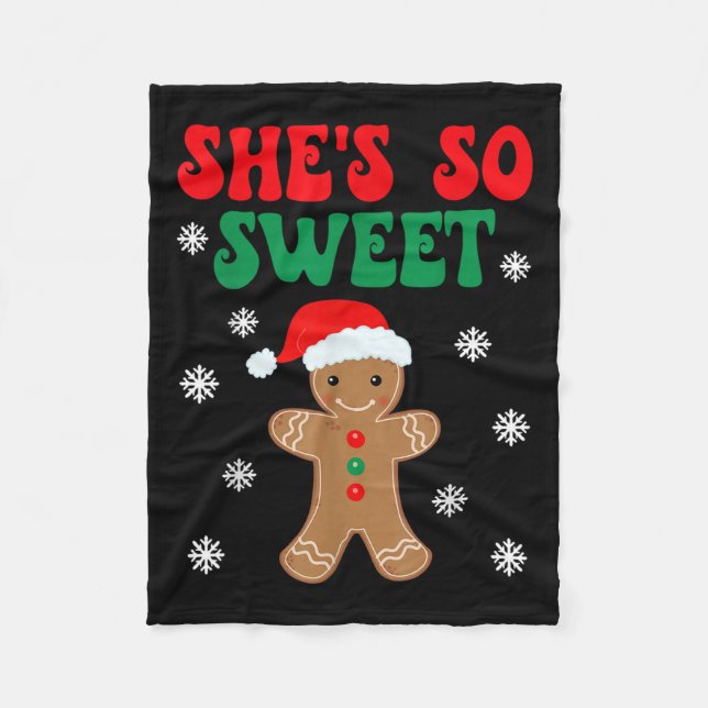 She's So Sweet Funny Gingerbread Couples Christmas Fleece Blanket (Front)