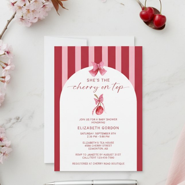 She's the Cherry on Top Baby Shower Coquette Invitation (Creator Uploaded)