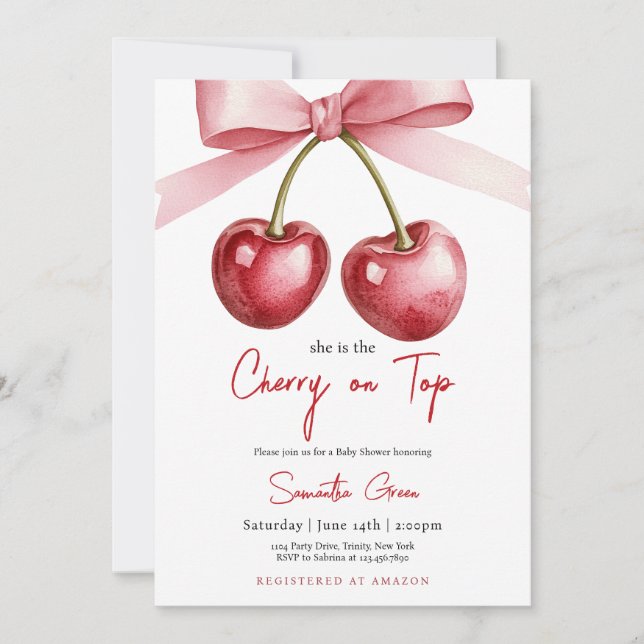 She's the Cherry on Top Baby Shower Invitation (Front)