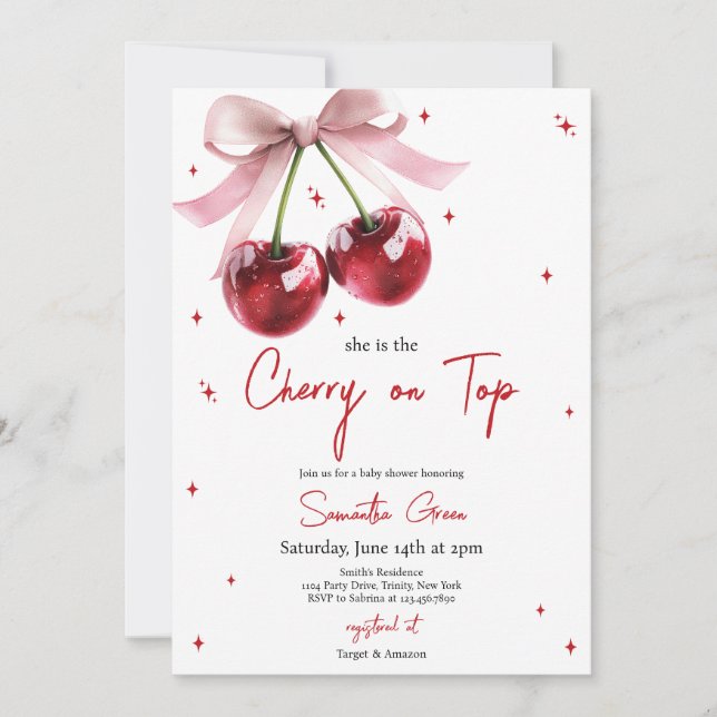 She's the Cherry on Top Baby Shower Invitation (Front)