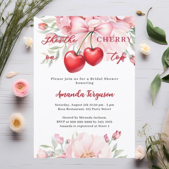 She's the cherry on top bow florals Bridal Shower Invitation (Creator Uploaded)