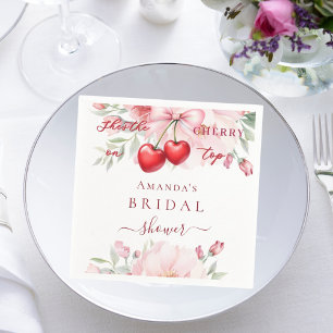 She's the cherry on top bow florals Bridal Shower Napkin