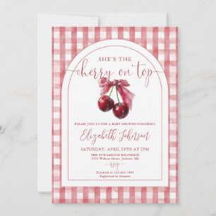 She's The Cherry On Top Bow Girl Baby Shower Invitation