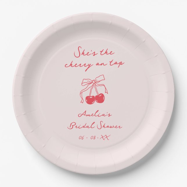 She's the Cherry on Top Bridal Shower Paper Plate (Front)