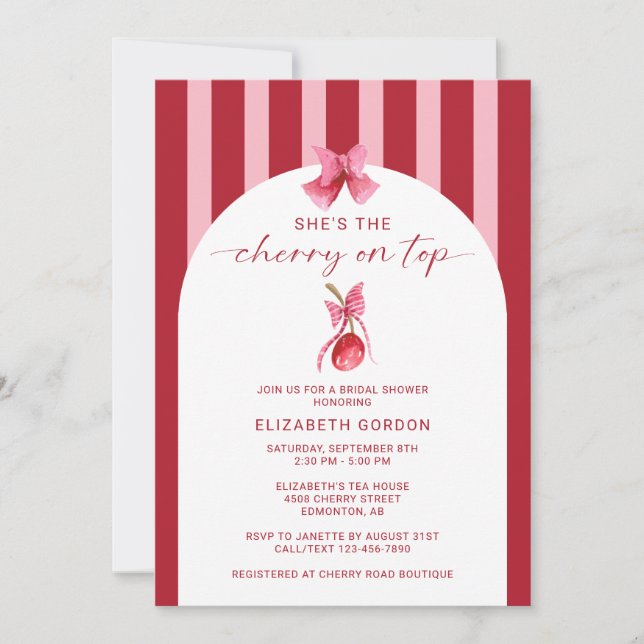 She's the Cherry on Top Bridal Shower QR Registry Invitation (Front)