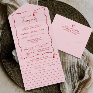 She's The Cherry On Top Bridal Shower & Recipe All In One Invitation