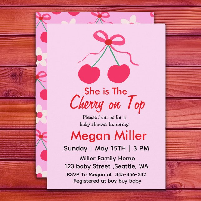 She's The Cherry on Top Coquette Girl Baby Shower  Invitation (Creator Uploaded)