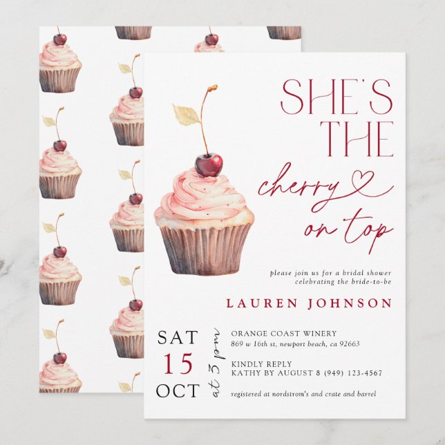 She's the Cherry on Top Modern Bridal Invitation (Front/Back)