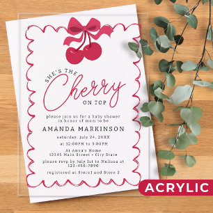 She's the Cherry on Top Pink Baby Shower Acrylic Invitations