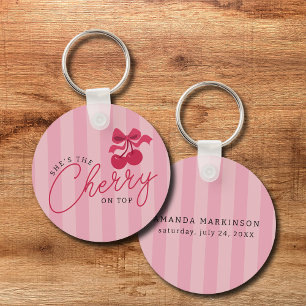 She's the Cherry on Top Pink Baby Shower Key Ring