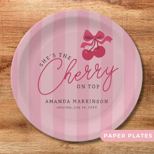 She's the Cherry on Top Pink Baby Shower Paper Plate