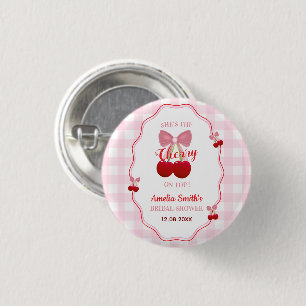 She's The Cherry On Top Pink Bow Bridal Shower 3 Cm Round Badge