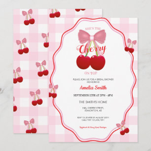 She's The Cherry On Top Pink Gingham Bridal Shower Invitation